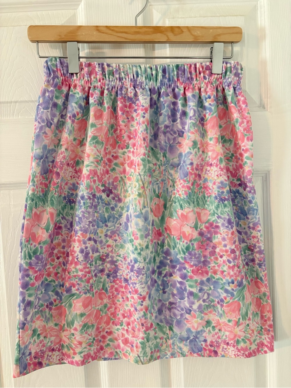 Vintage Floral Corduroy A-Line Skirt Elastic Waist M mini